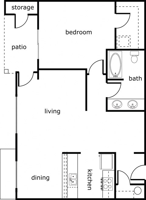 Floor plan for 1 bed, 1 bath, 812 sqft